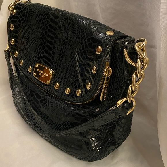 Michael Kors Black Shiny Suede Leather Convertible Dressy  Shoulder Bag Purse - Picture 1 of 14
